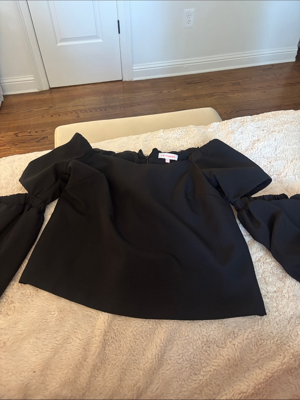 re:named Black Off-The-Shoulder Top with Statement Balloon Sleeves